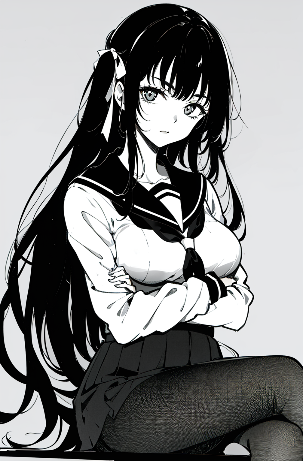 03024-3744789585-1girl, long_hair, monochrome, crossed_arms, solo, breasts, school_uniform, hair_ribbon, sitting, crossed_legs, greyscale, pantyh.png